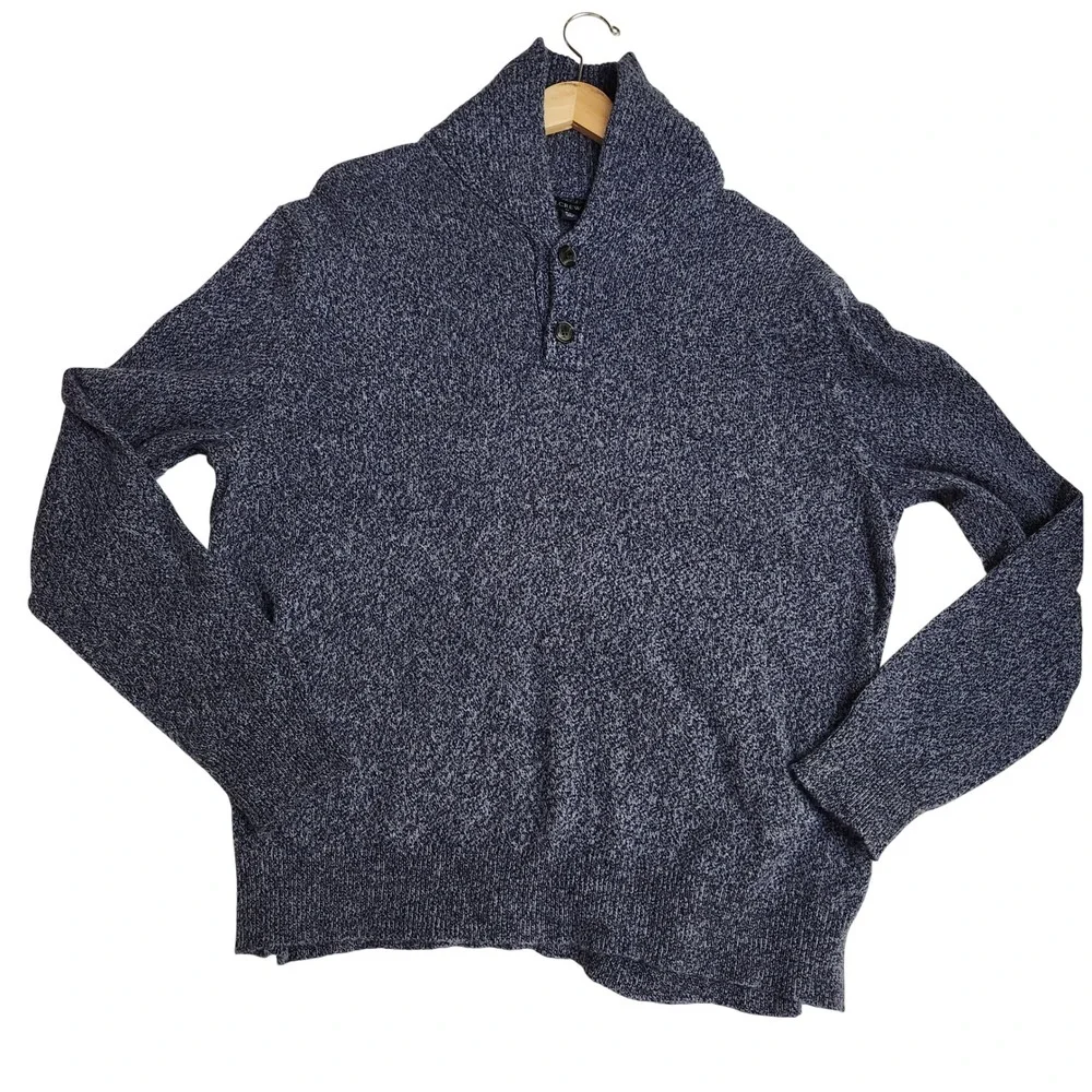 J Crew Lambswool Shawl Collar Knit Sweater Speckled Blue Mens‎ XXL Button Neck